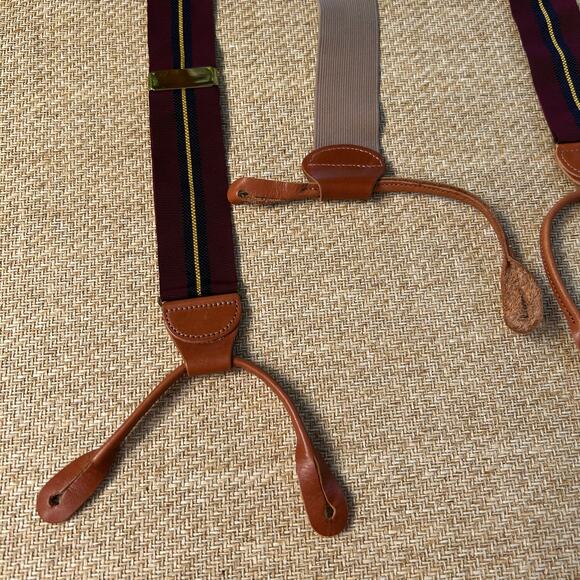 Dooney & Bourke Suspenders Burgundy Ribbon Leather Button On Braces - Picture 2 of 9